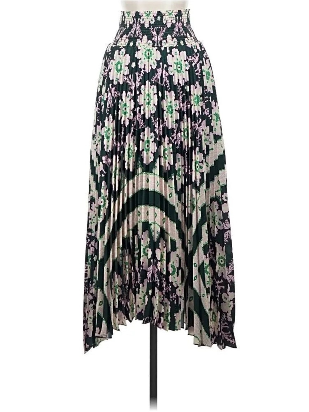 ALC Pleated Floral Midi Skirt in Black, Green & Pink with lining